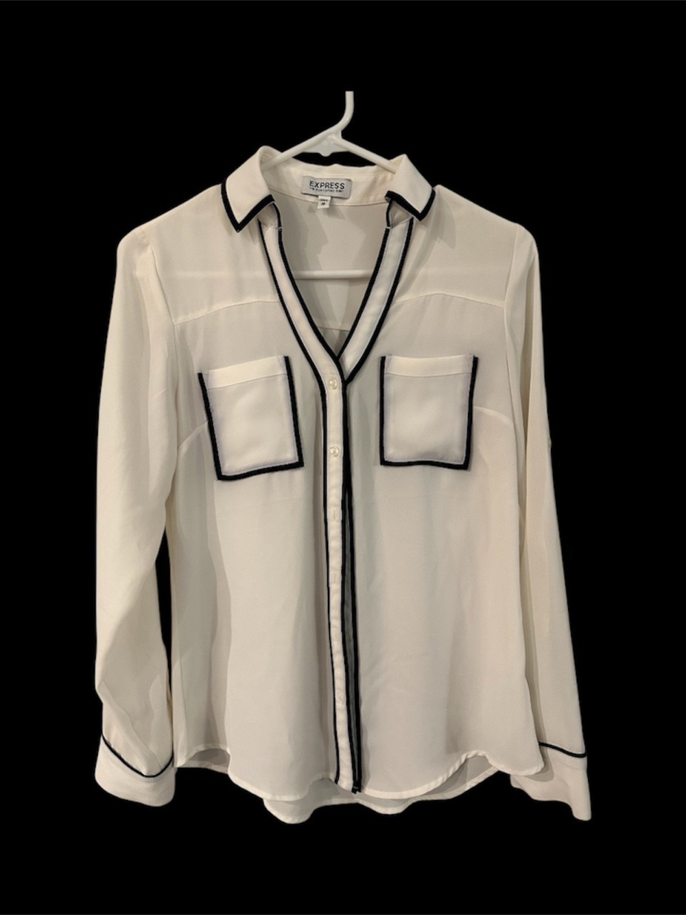 Express Portifino Blouse with Black Trim and Pocket Detail